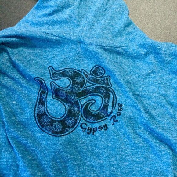 Vintage Gypsy Rose Womens Teal Blue Ganesh Print Long‎ Sleeve Hoodie Dress Small - Picture 5 of 12